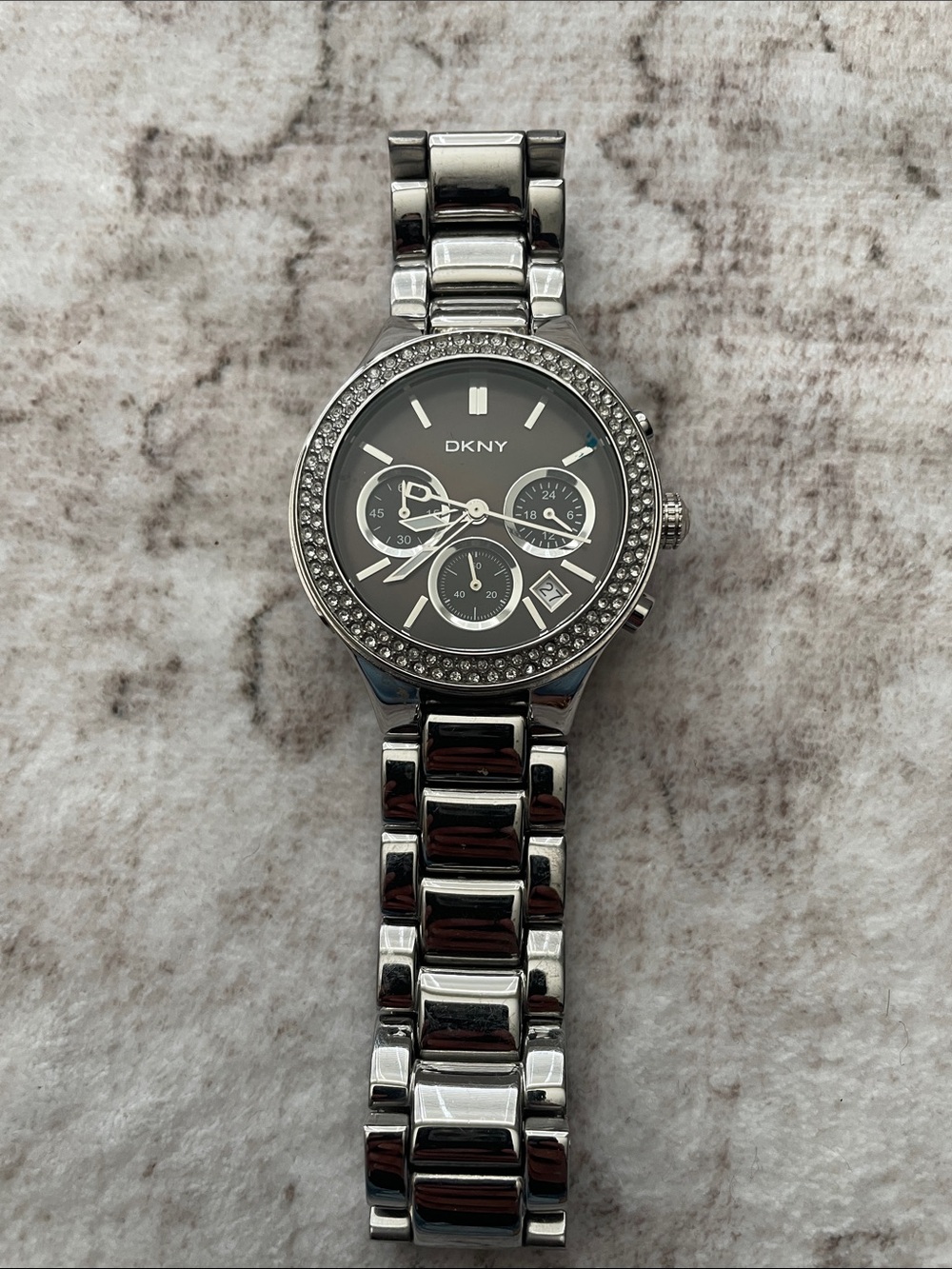 DKNY Silver-Tone Men’s Crystal Bezel Chronograph Watch